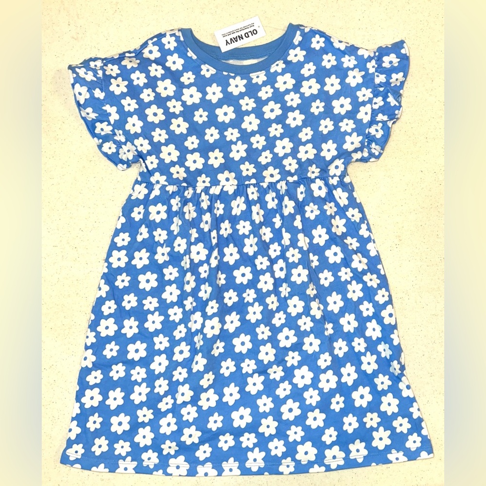NWT Old Navy Fit & Flare Blue White Floral Print Flutter Sleeve 4T Toddler Dress